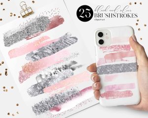 Pink And Silver Brushstrokes Clipart