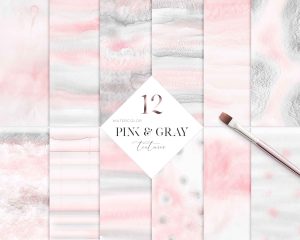 Pink And Grey Watercolor Textures