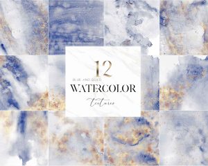 Blue Gold Watercolor Textures