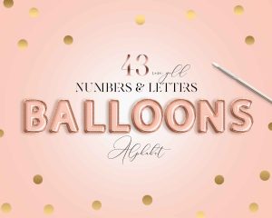 Rose Gold Balloons Alphabet Clipart