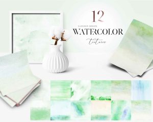 12 Summer Green Watercolor Textures