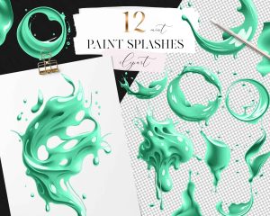 Mint Paint Splashes Clipart