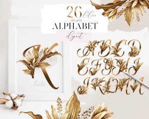 Gold Lilies Alphabet Clipart