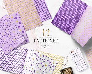 Patterned Lilac And Gold Textures