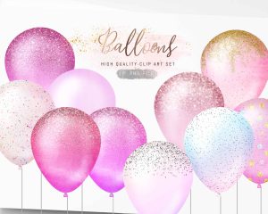 Glitter Sparkle Confetti Balloons Clipart