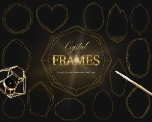 Gold Crystal Geometric Frames Clipart