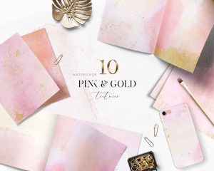 10 Gold And Pink Watercolor Textures