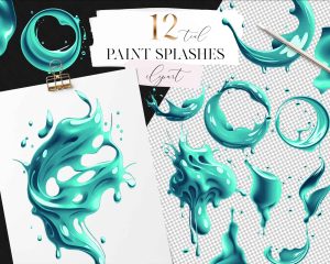 Teal Paint Splashes Clipart
