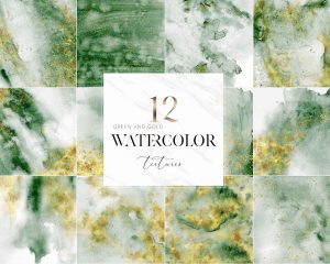 Green And Gold Watercolor Textures