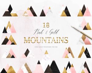 Mountains Pink And Gold Clipart