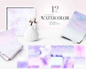 12 Neon Purple Watercolor Textures