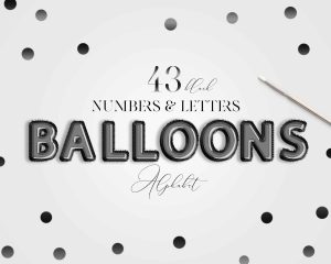 Black Balloons Alphabet Clipart