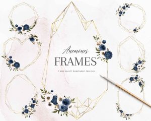 Anemones Navy Blue Collection Clipart