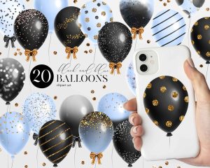 Black And Blue Balloons Clipart