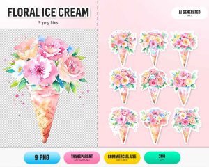 Floral Ice Cream Clipart