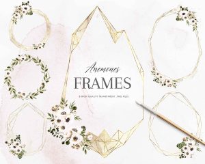 White Anemones Crystal Frames Clipart