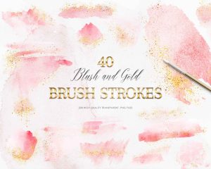 Blush And Gold Brush Strokes Clipart
