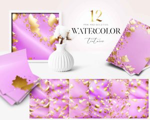 Pink And Gold Foil Watercolor Textures