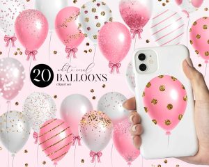 Gold and Pink Balloons Clipart