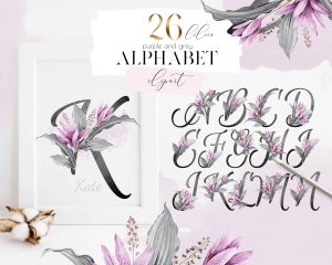 Purple And Grey Lilies Alphabet Clipart