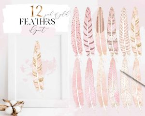 Rose Gold Feathers Clipart