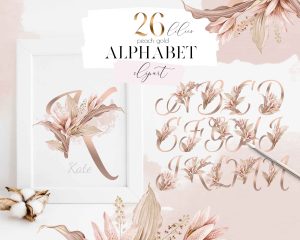 Peach Gold Lilies Alphabet Clipart