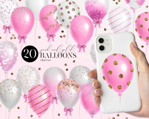 Pink And White Balloons Clipart