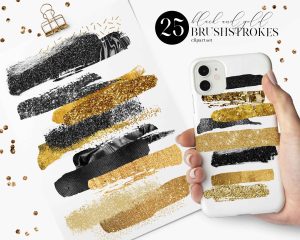 Black And Gold Brushstrokes Clipart