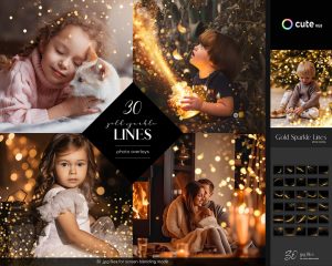 Gold Sparkle Lines Photo Overlays, Gold Overlays