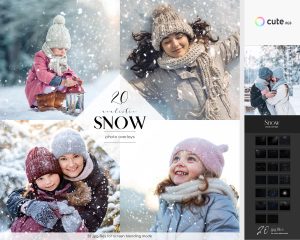 Realistic Snow Photo Overlays, Winter Photo Effects