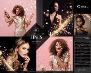 Rose Gold Sparkle Lines Photo Overlays