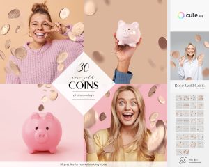 Rose Gold Coins Photo Overlays
