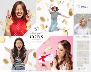 White Gold Coins Photo Overlays