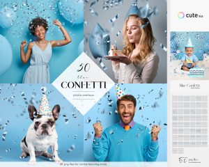 Blue Confetti Photo Overlays, Confetti Clipart