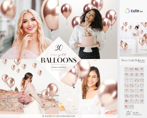 Rose Gold Balloons Photo Overlays Clipart