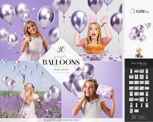 Mint Balloons Photo Overlays Clipart