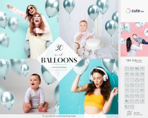 Mint Balloons Photo Overlays Clipart
