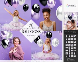 Purple Black White Balloons Photo Overlays