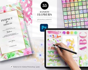 Free Rainbow Flowers Photoshop Patterns