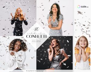 Realistic Silver Confetti Photo Overlays
