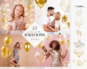 Gold Balloons Photo Overlays