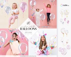 Rainbow Confetti Balloons Photo Overlays